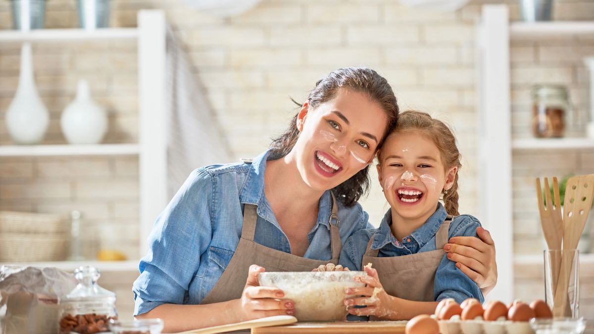 mom and daughter baking