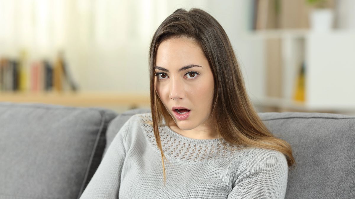 woman looking confused with mouth open